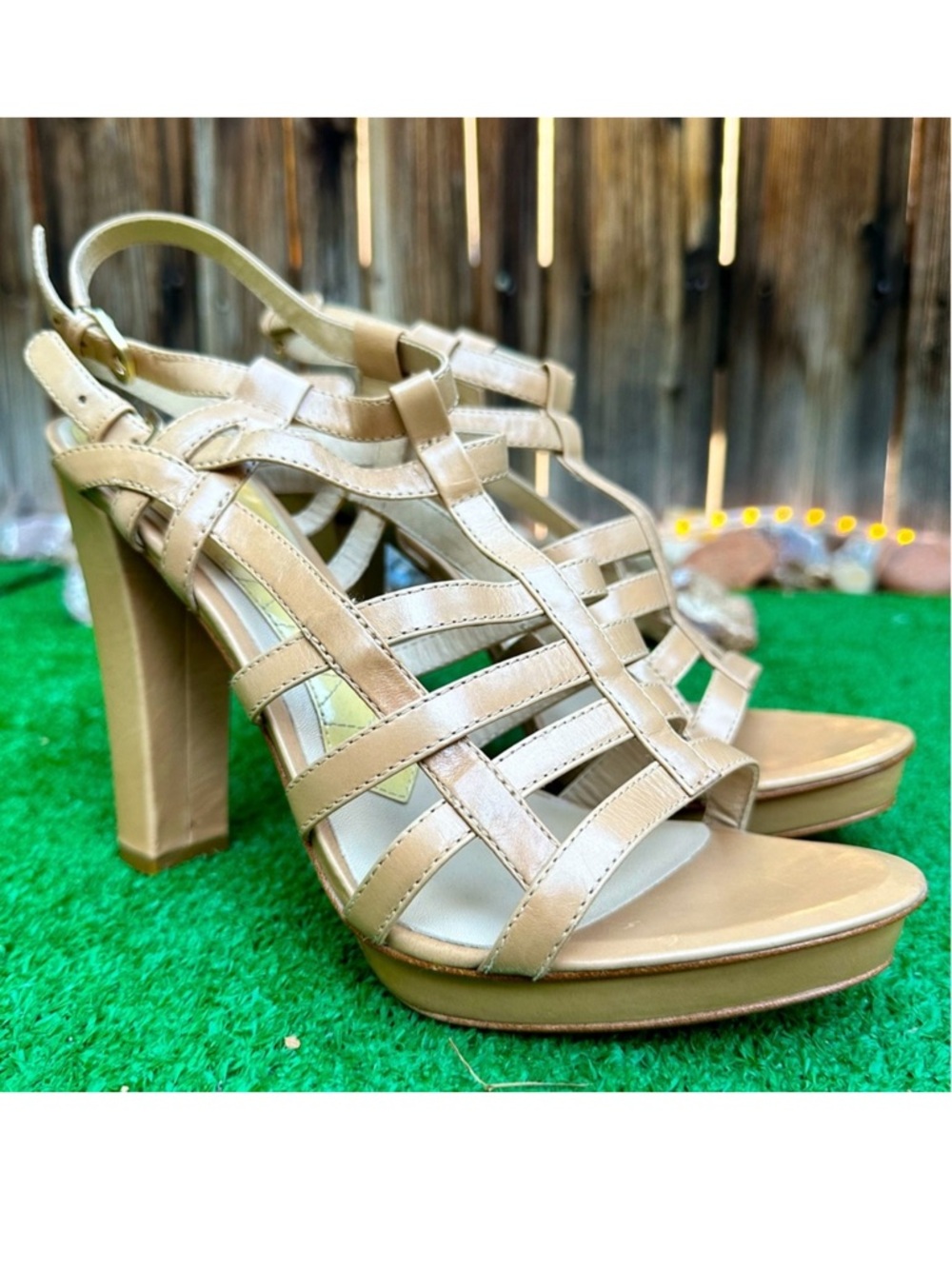Joan & David Tan Strappy Platform Block Heel Sandals